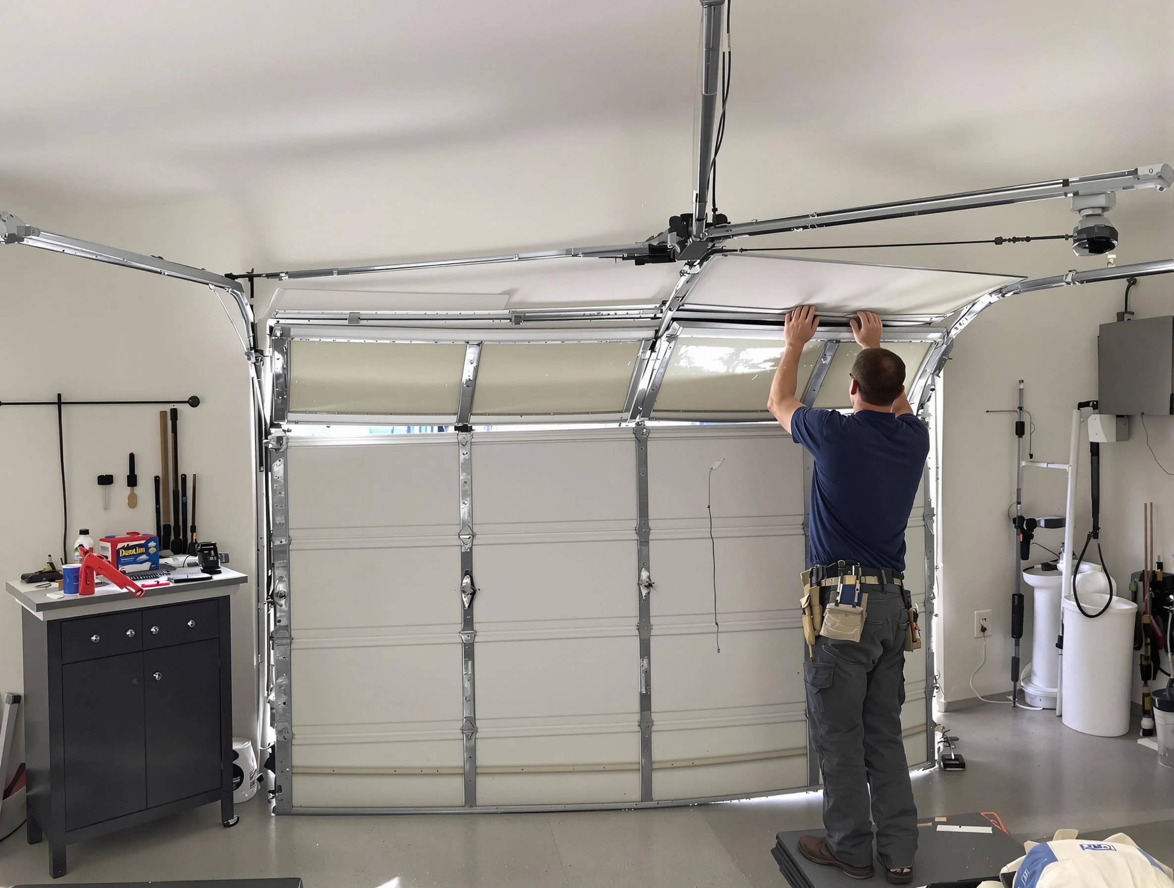 Salem Garage Door Repair specialist performing precise section replacement on Salem garage door