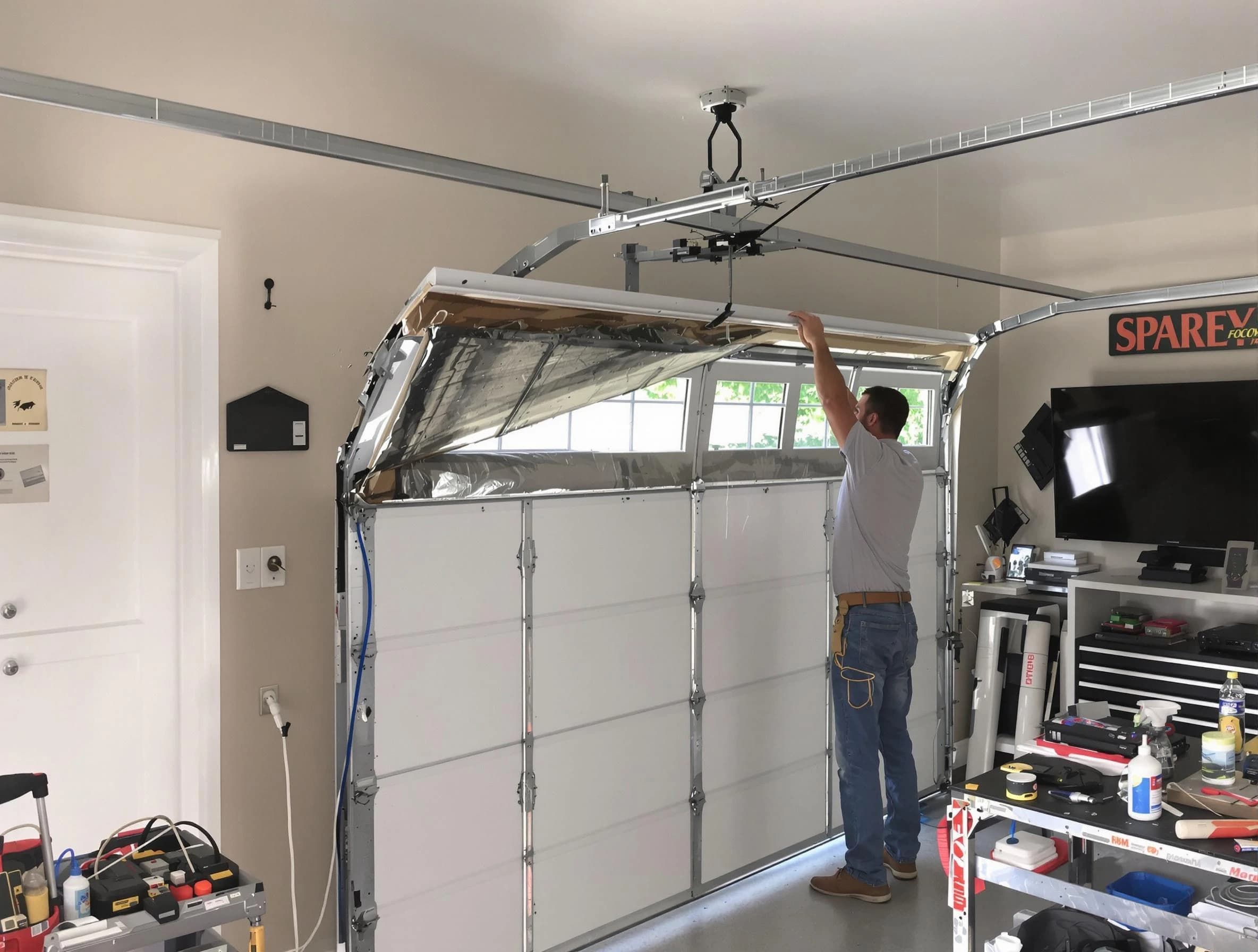 Garage door section replacement by Salem Garage Door Repair in Salem
