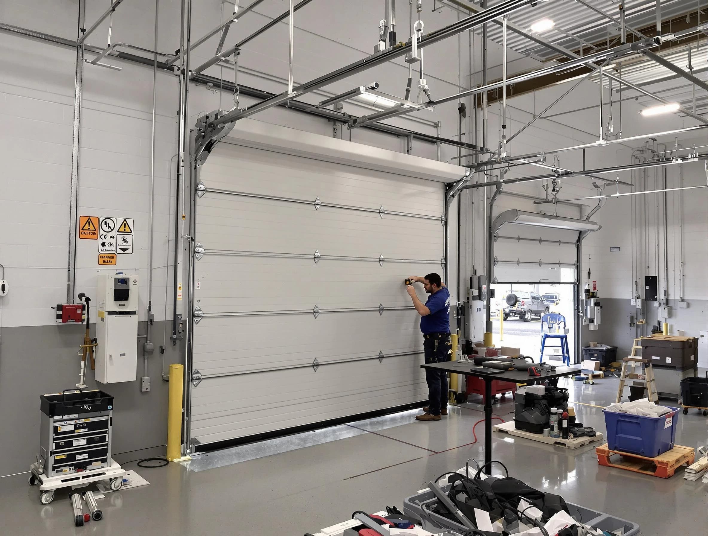 Commercial garage door repair being performed by Salem Garage Door Repair expert in Salem