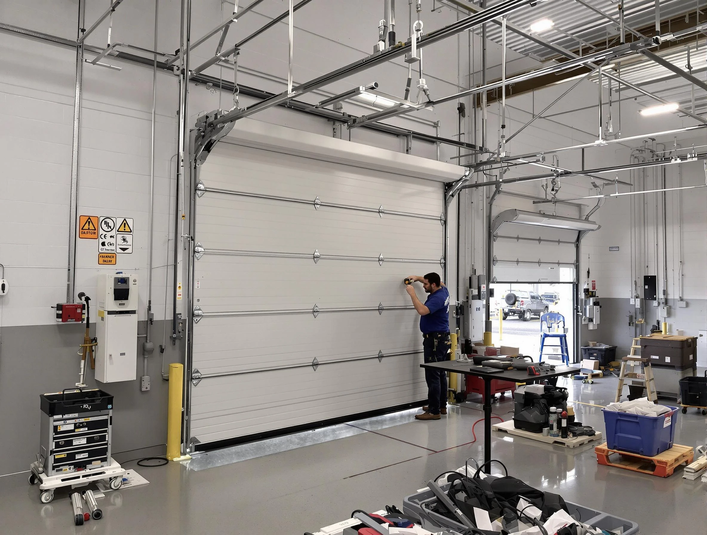 Commercial garage door repair being performed by Salem Garage Door Repair expert in Salem