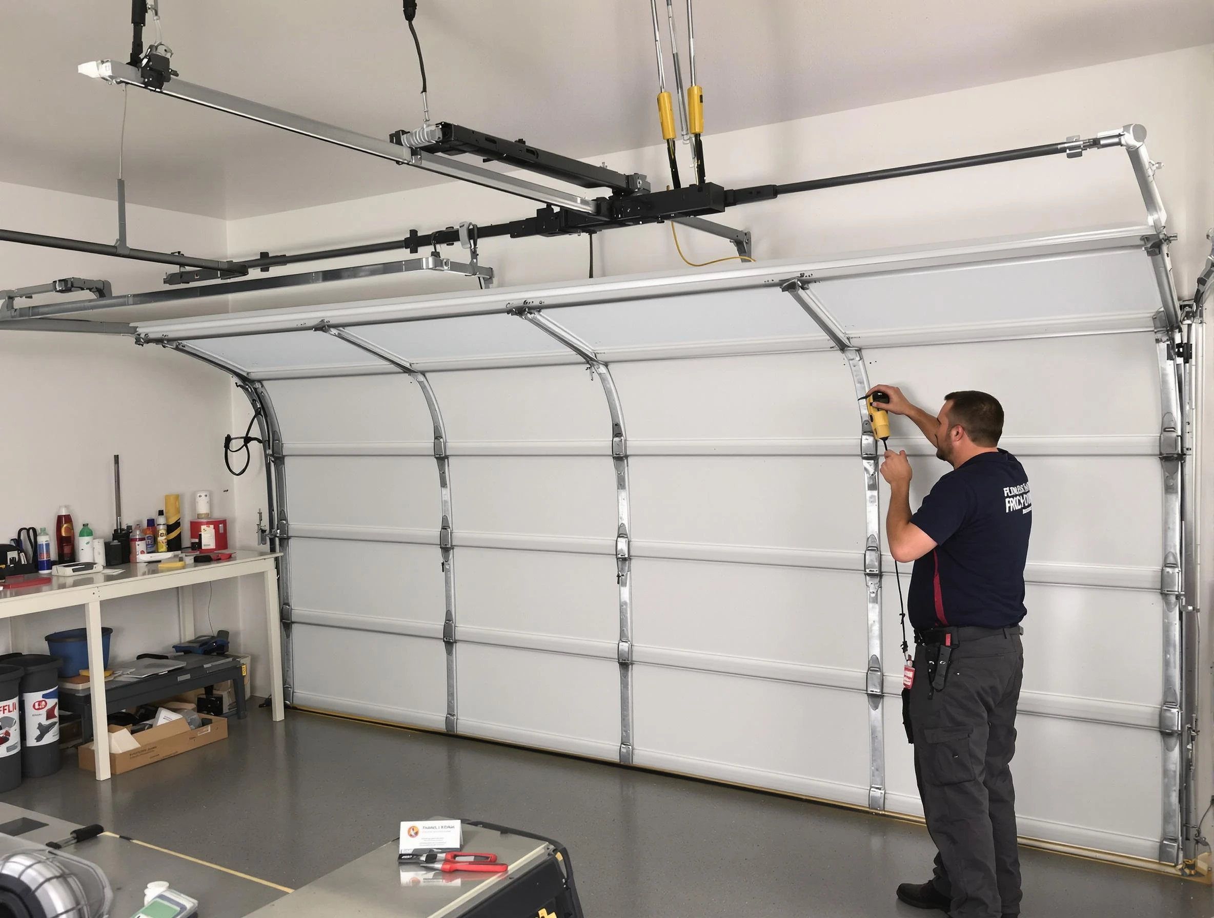 Salem Garage Door Repair certified technician performing overhead door system repair in Salem